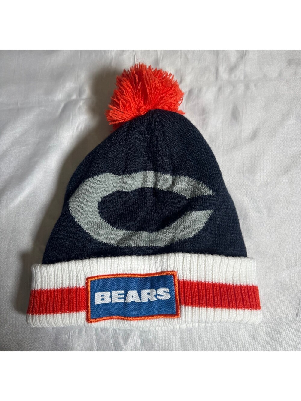 Chicago Bears Bud Light NFL Cuffed Pom Knit Beanie Hat Navy Orange Promo